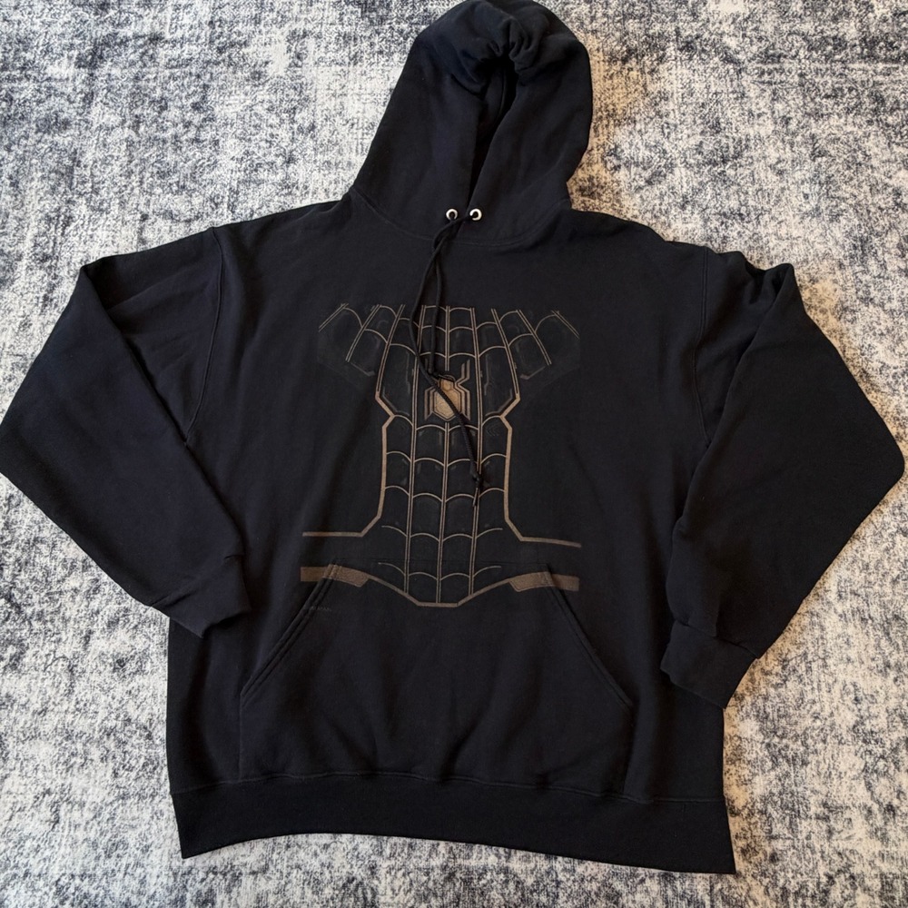 Marvel Spider-Man Black Suit Hoodie Mens Medium Black Gold Graphic Sweatshirt